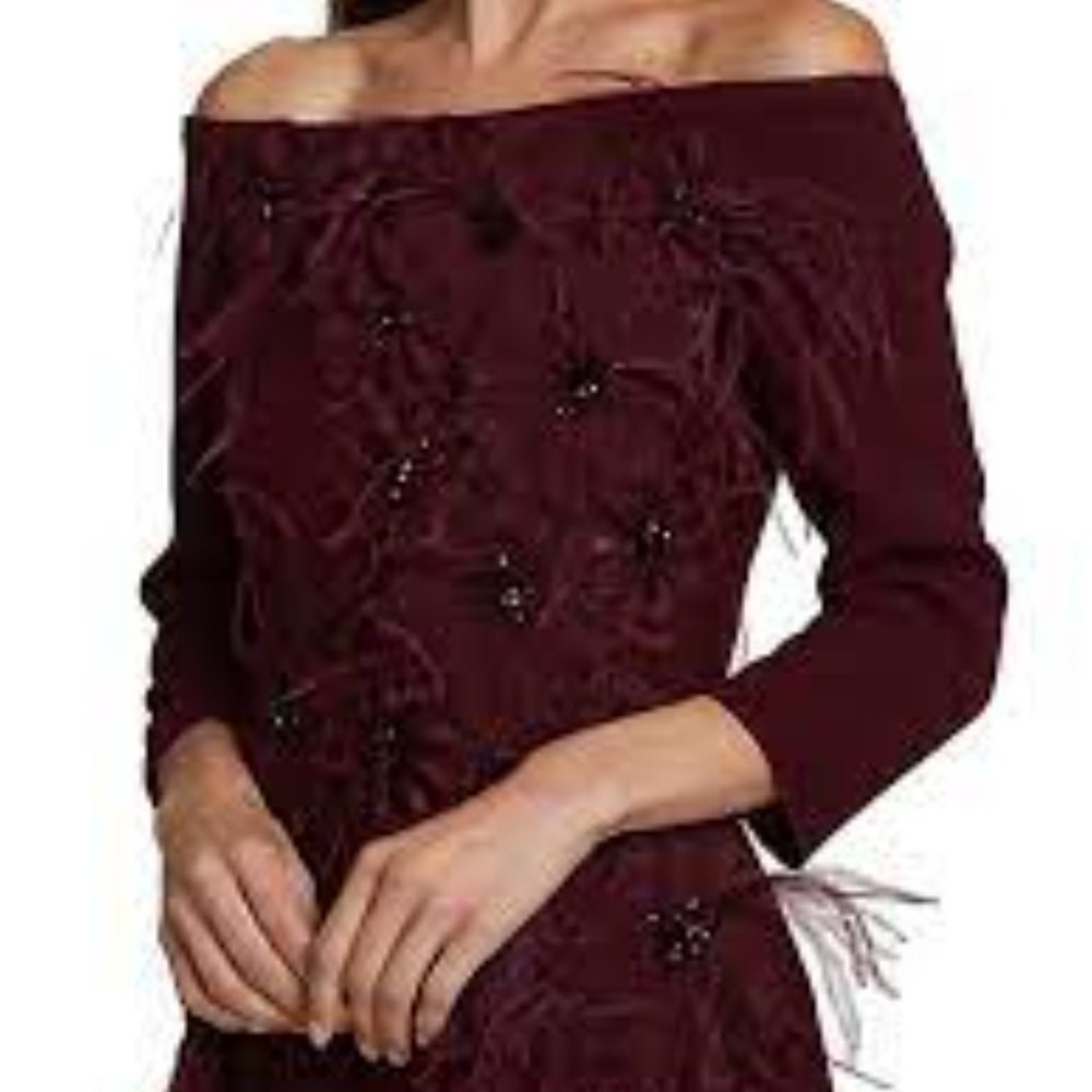 Catherine Regehr Beaded Feather Column Gown size 6 NWT MSRP $2,850